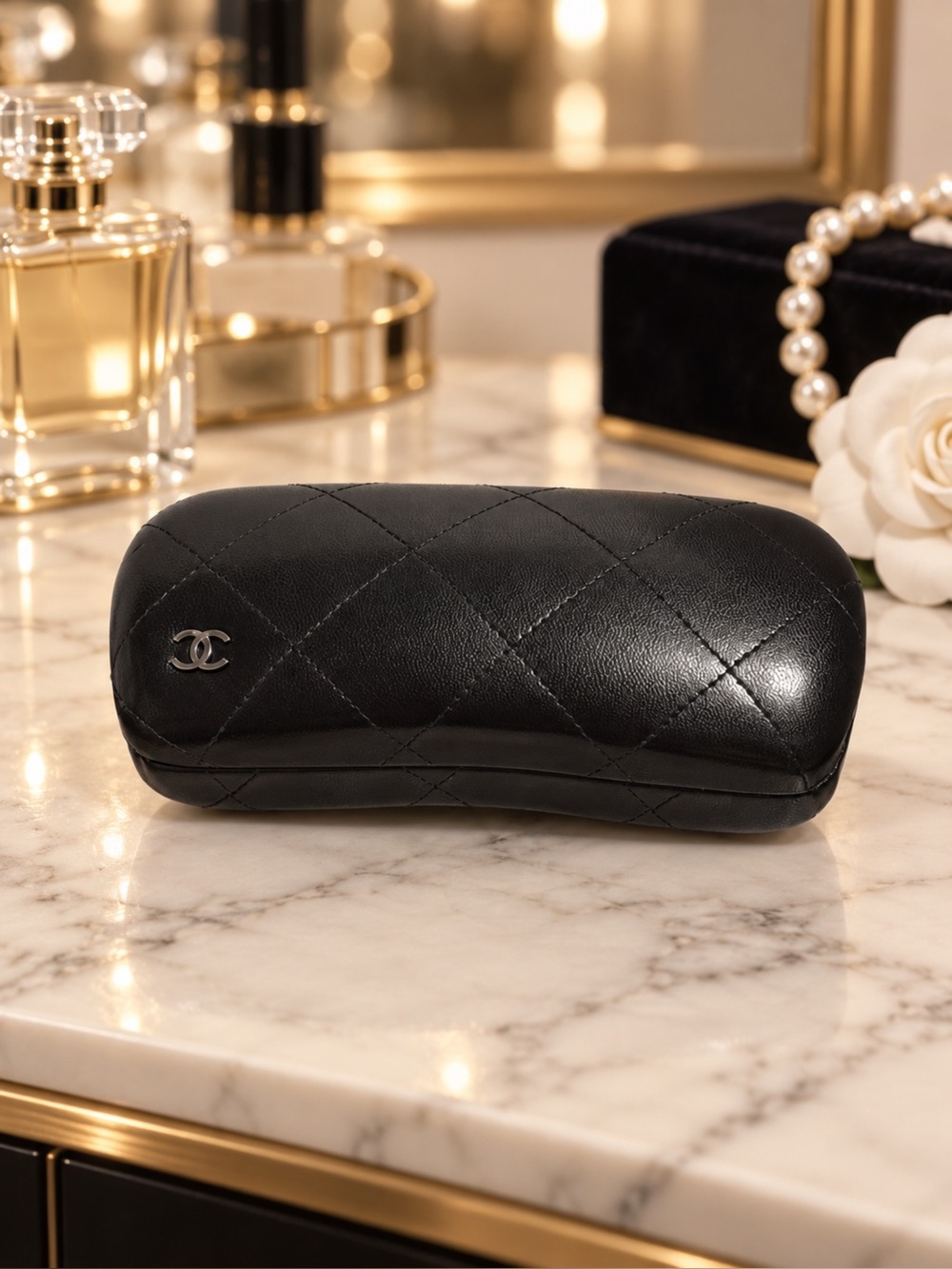CHANEL Black Quilted Leather Sunglasses Case